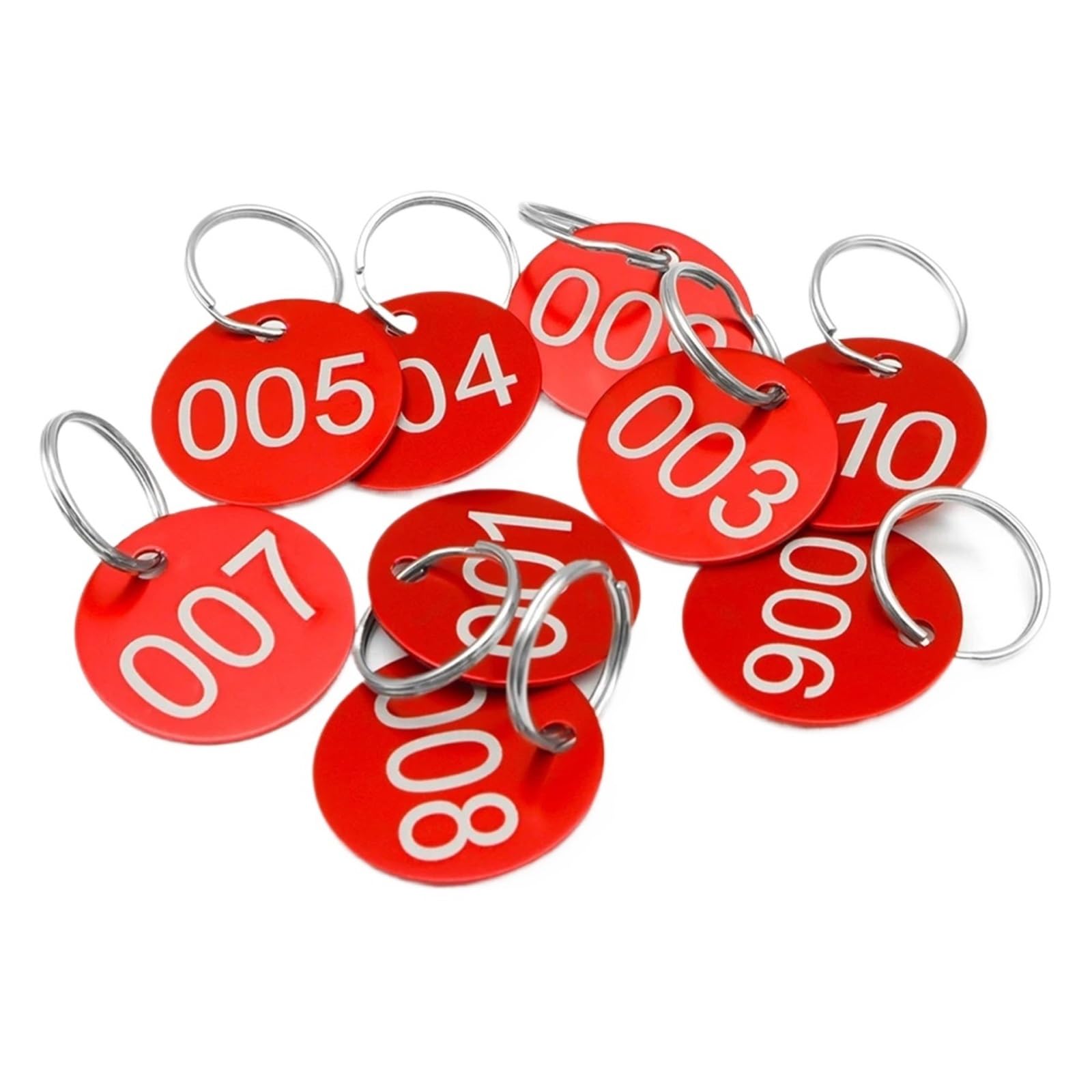 zawieszki na klucze ze stalowymi etykietami, Metalowe znaczniki numeryczne Okrągłe aluminiowe płytki z breloczkiem Wielokolorowe cyfry 1-200(Red,1-50)