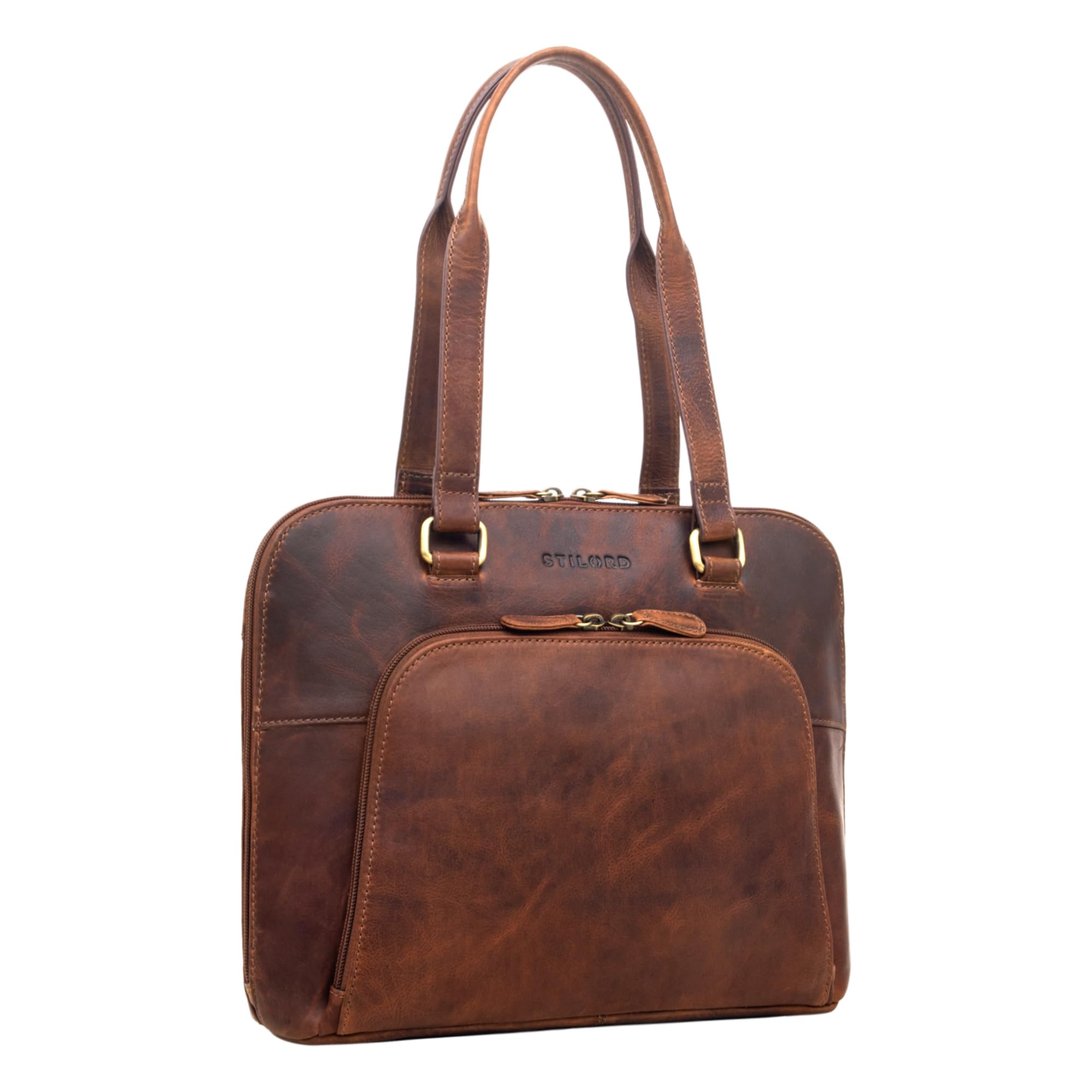 STILORD Hermione Echt Leder Business-Tasche 13,3 Zoll Damen Vintage Shopper für Büro, Notebook und Akten-Tasche Frauen Arbeitstasche Ledertasche Farbe:Prestige - braun