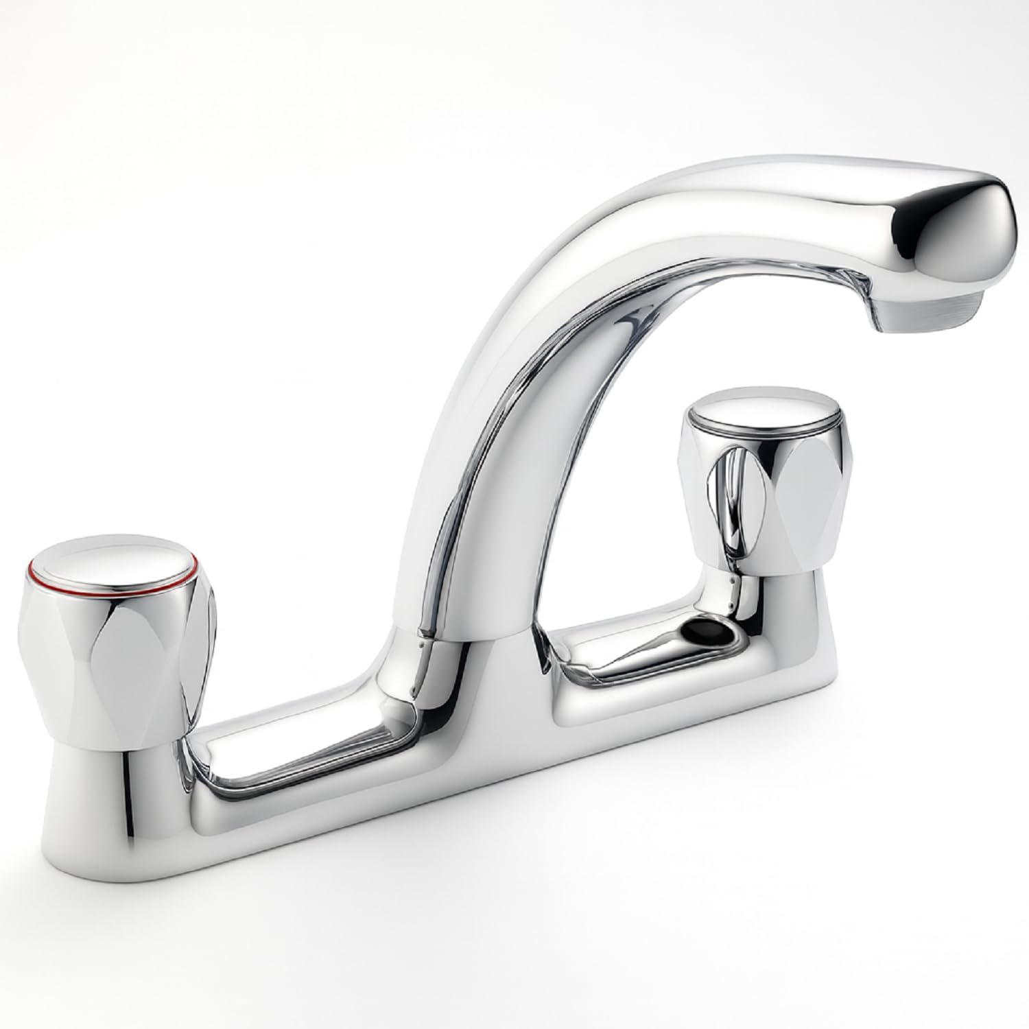 Xcel Home Silver Mercia Modern Deck Mounted Kitchen Mixer Tap – Chrome | Twin Lever Sink Mixer | Swivel Spout
