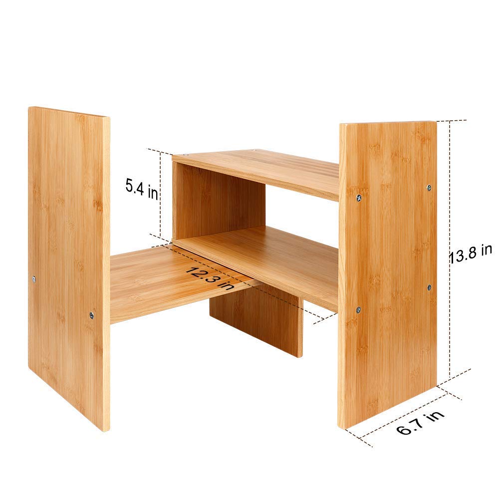 Small Shelf Widousy Bamboo Desktop Bookshelf - Adjustable Wood Storage ...