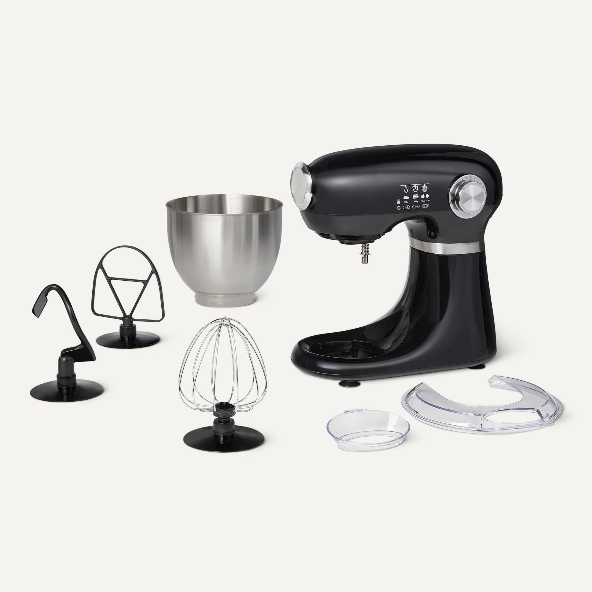 Amazon Basics Mixer con supporto, impastatrice e planetaria, con ciotola da 5 l, 12 velocità, pulsante a impulso, 1000 W, Grande, Nero