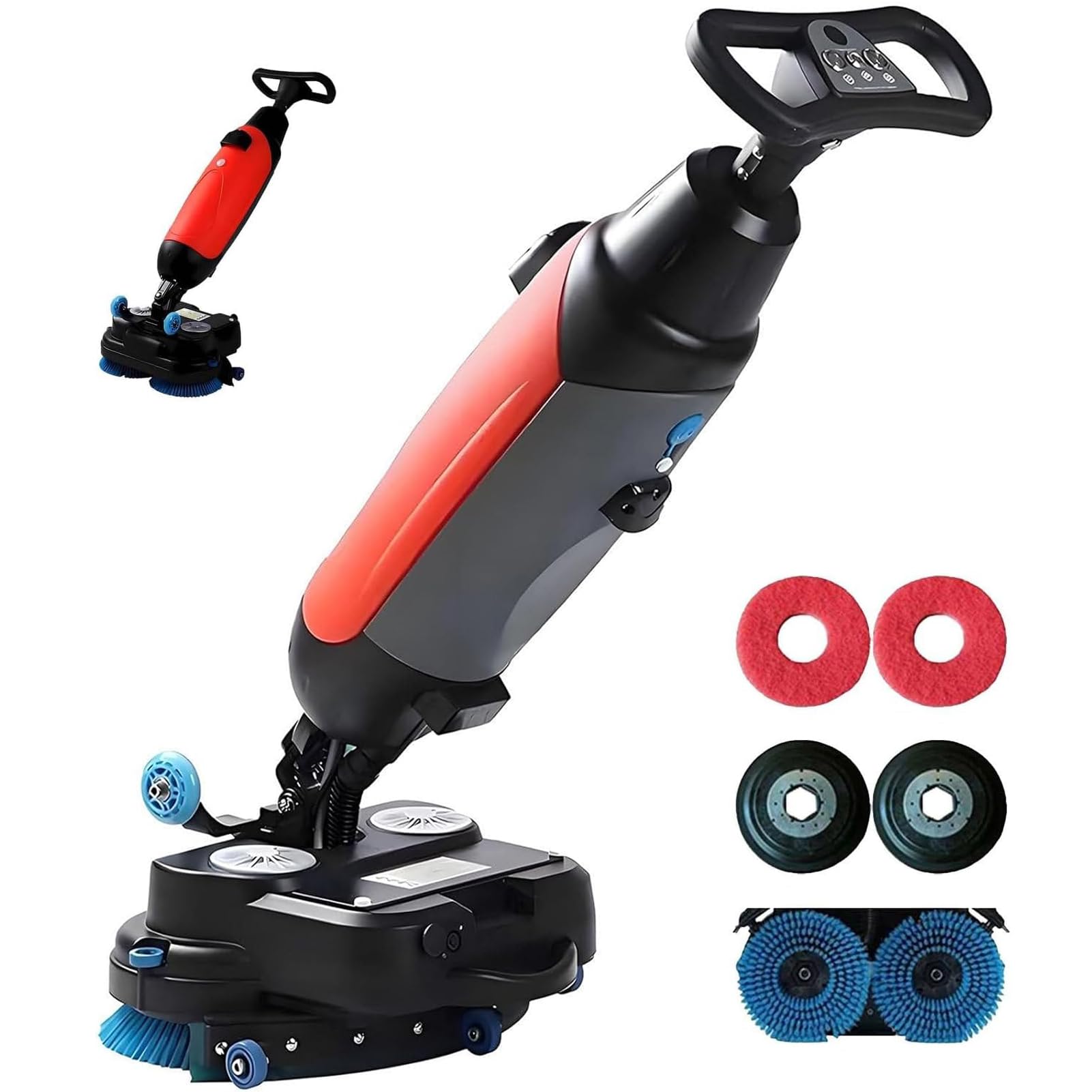 Fregadora de Suelos Portátil Comercial de 43 cm de Ancho de Limpieza, Mini Máquina para Suelos, Limpieza Eficiente, para Suelos de Madera, Baldosas, Terrazo, Mármol y Cemento, Fregadora