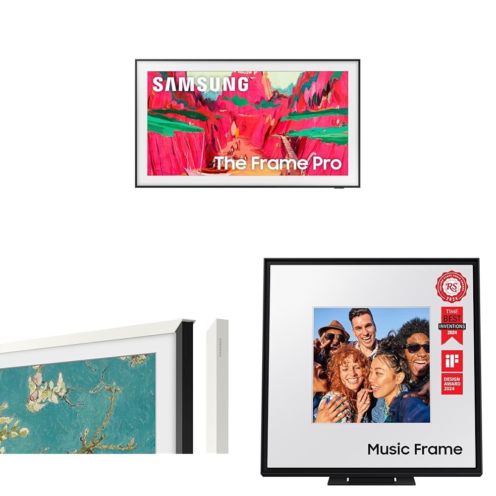 Samsung 85 The Frame Pro 4K Neo QLED Smart TV 2025 55 White Modern Bezel 2021 LS60D Music