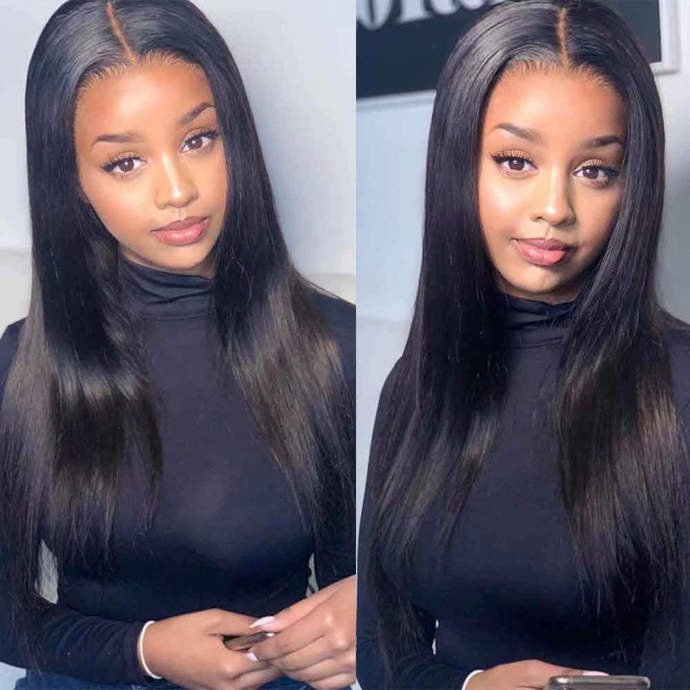 Jiduoyi Hair HD Invisible Lace Straight Hair Wigs 5x5 Transparent Lace Front Human Hair Wig Lace Front Human Hair Wig 150 Density Pre Plucked With Baby Hair 14 Inch