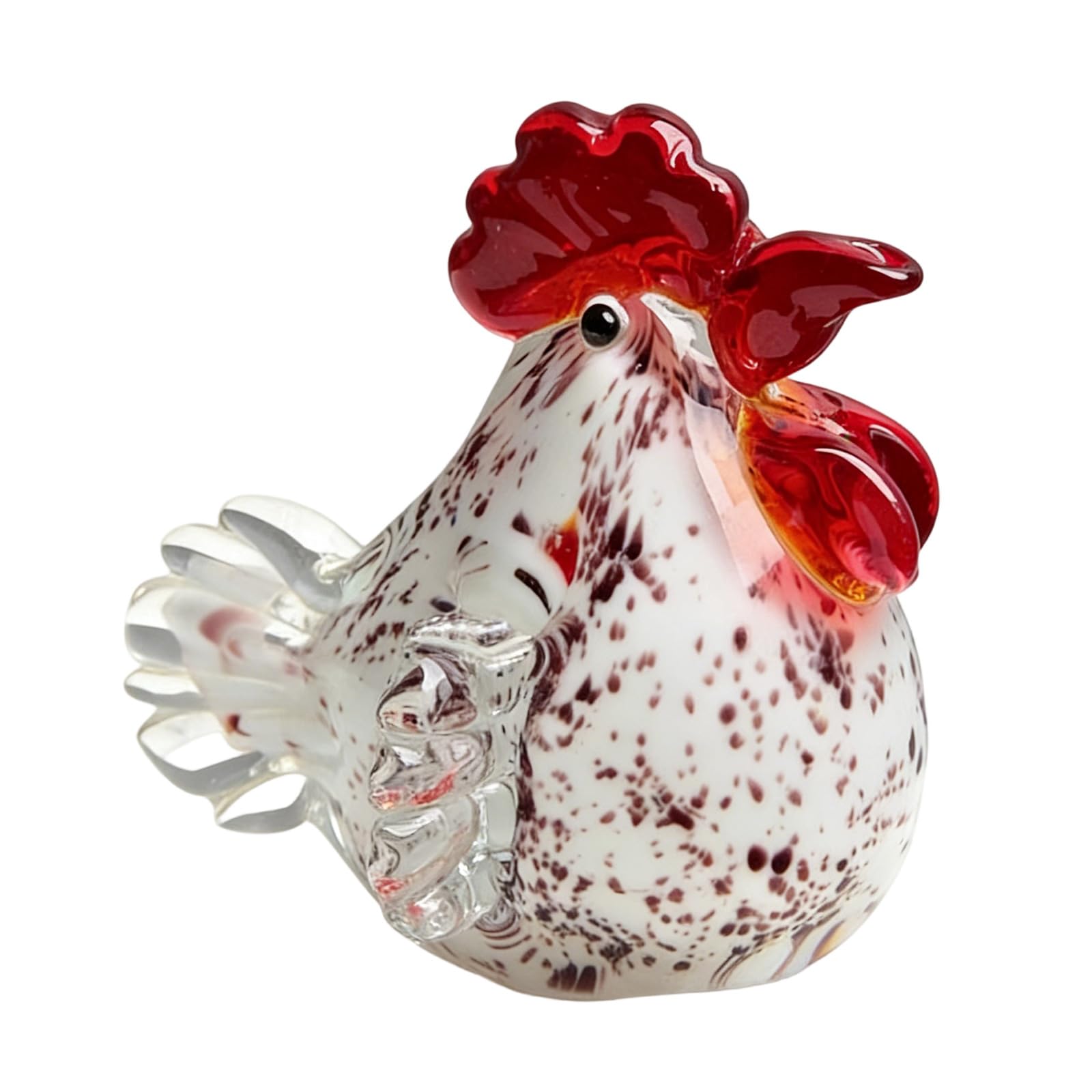 WUULEAON Glass Chicken Figurine Collectible Statue for Kitchen Desktop Decor Brown Glass Rooster Figurines Art Sculpture