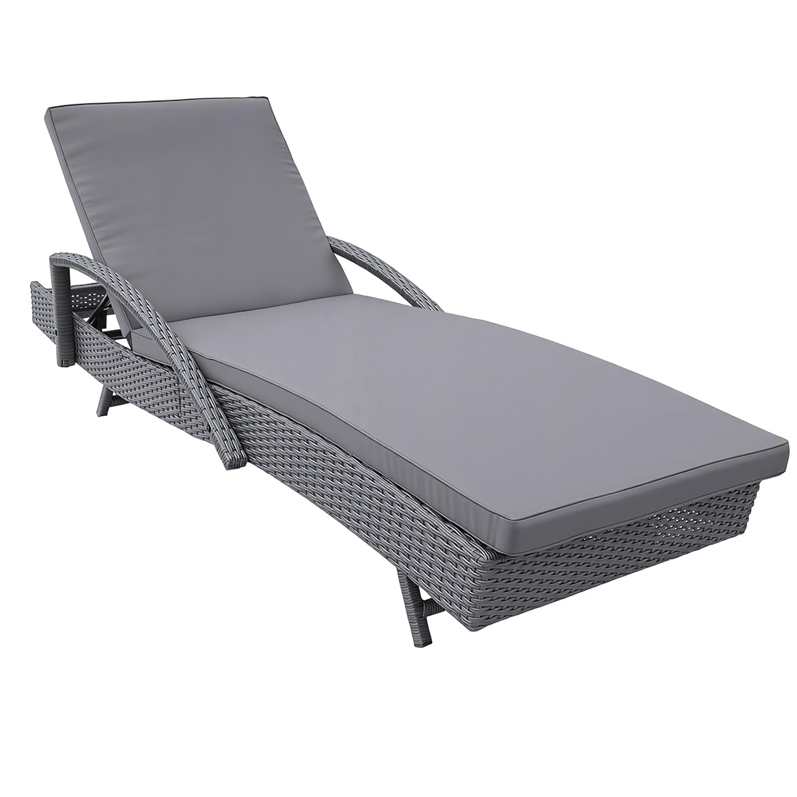 Panana Outdoor Rattan Sun Lounger, Ergonomic Recliner Bed Lounge Sunlounger with Cushion Garden Wicker Daybed Furniture for Patio Poolside Conservatory