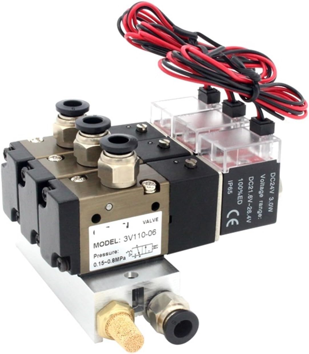 3V110-06-NO Normally Open Solenoid Valve Stations Block With Muffler Fitting Base Manifold DC12v DC24v AC110v AC220v 3 Port 1Pcs(AC110V 6mm fittings,6 Stations)