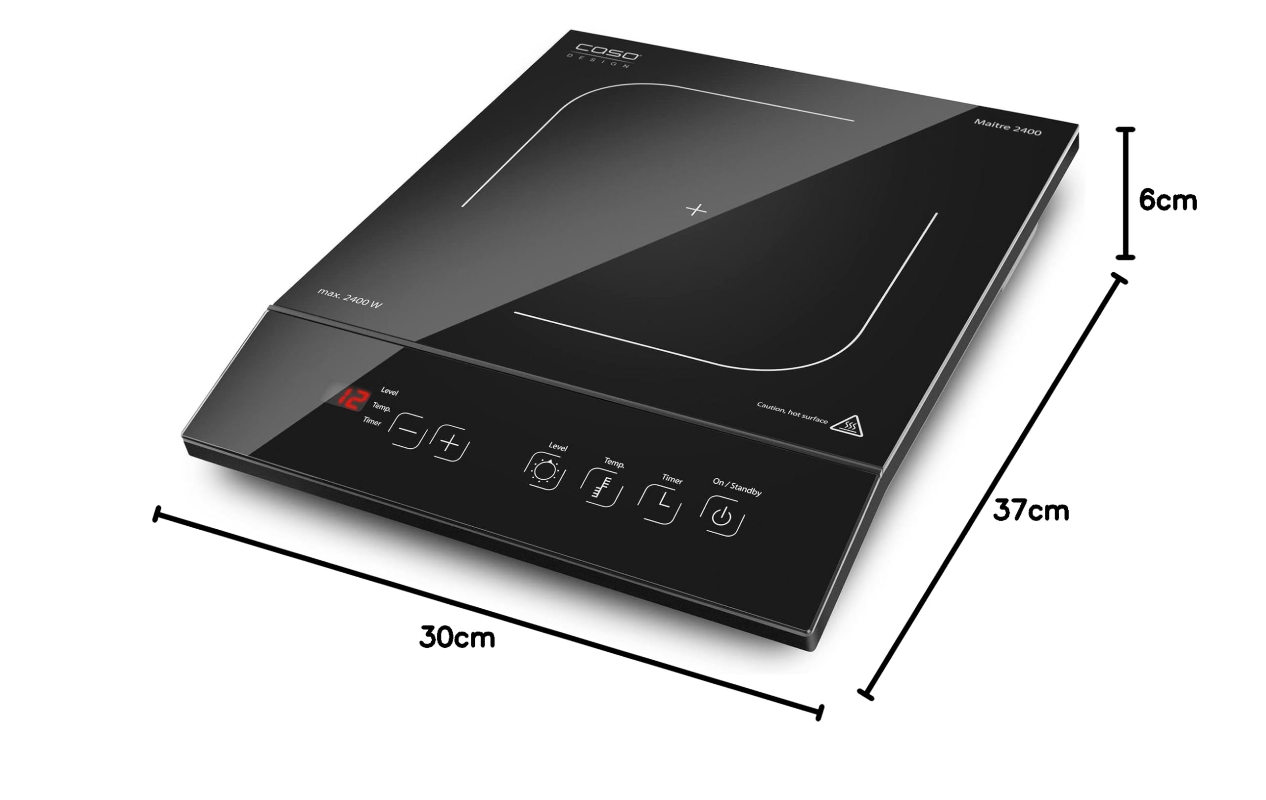 CASO Maitre 2400 mobilna płyta indukcyjna, SmartControl na 12 poziomach, 60-240°C, timer do 180 min, garnki do 26 cm, 2400 W, ceramika szklana