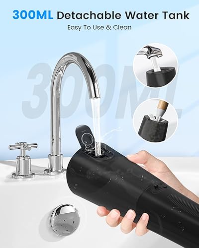 Miniatura 5 de Irrigador dental de agua, hilo dental inalámbrico, 9 puntas de chorro, 5 modos de 10.1 fl oz IPX7 impermeable, irrigador oral portátil recargable