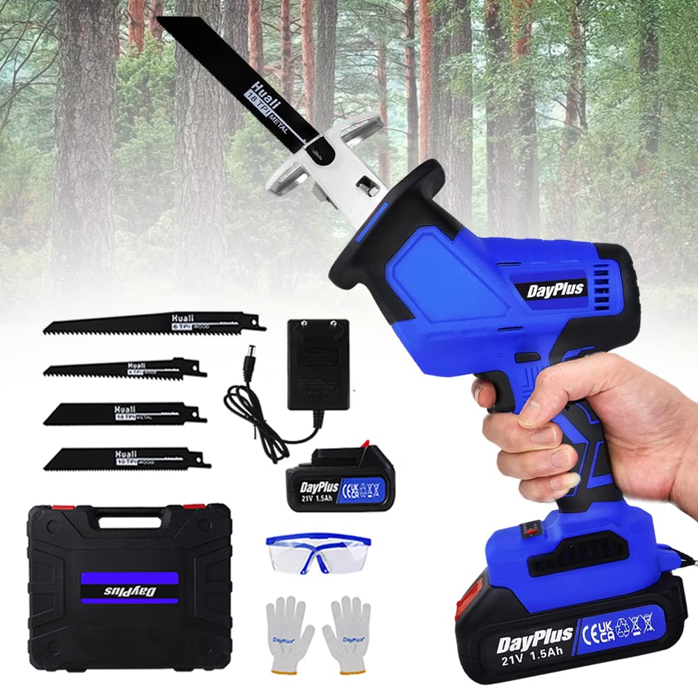 Brushless Sierra Sable Inalámbrica, Sierra Sable a Batería, Velocidad Regulable Sierra Recíproca con 4 Hojas, 2 Batería de Litio, Cargador, Corta Madera, Metal, Plástic, PVC, Ramas, Bambú