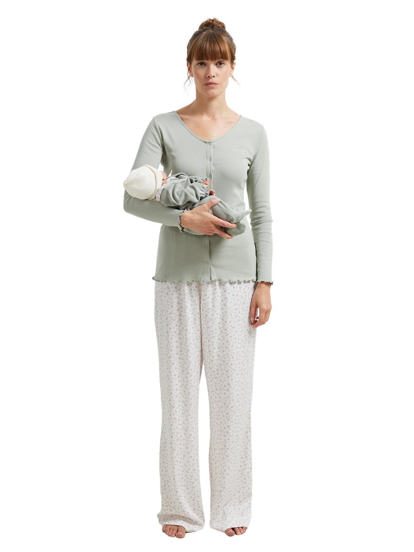 Vertbaudet Schlafanzug für Schwangerschaft und Stillzeit, Shirt & Hose, Bio-Baumwolle