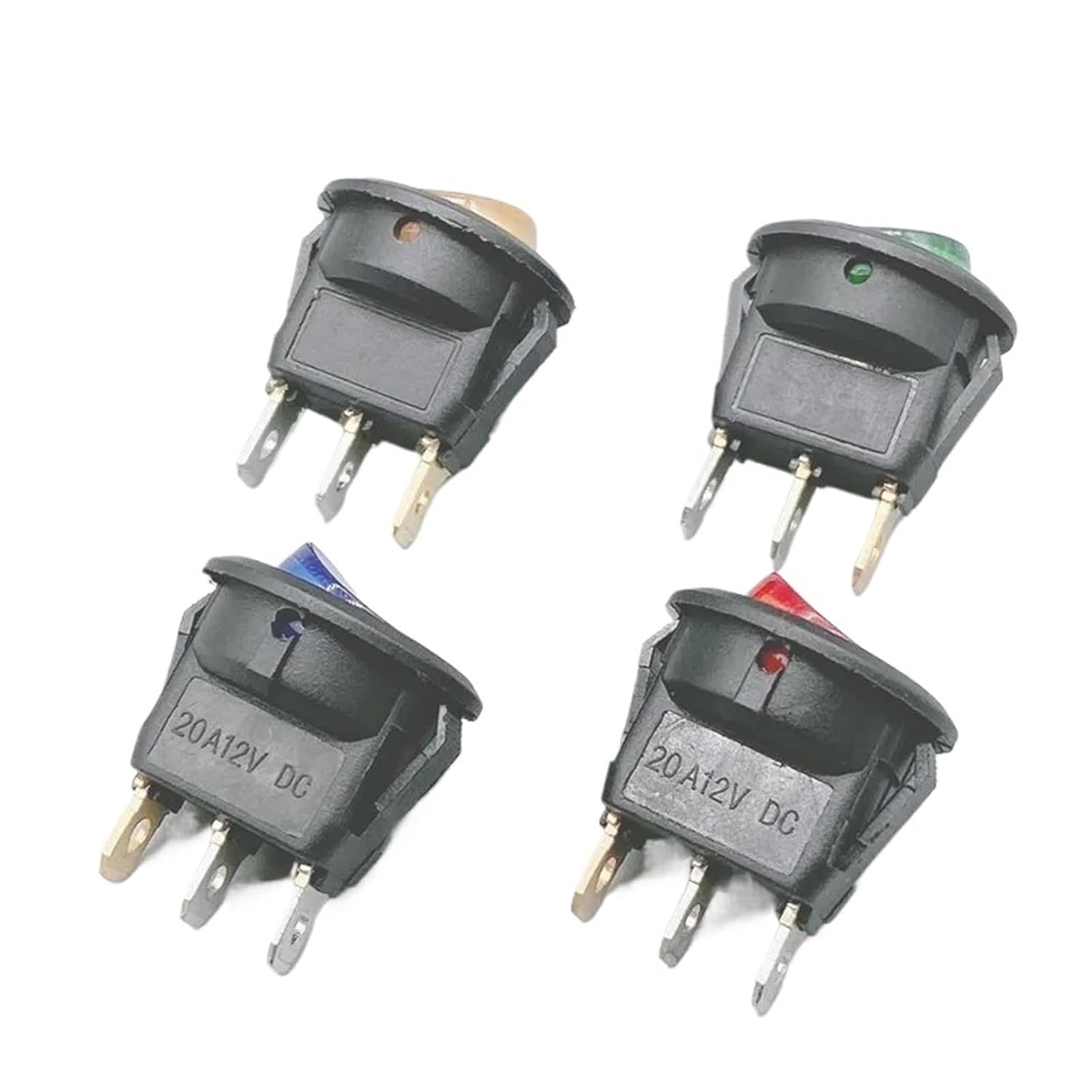 4pcs 12V LED illuminuted Rocker Switch 20A 12V Push Button Switch Car Button Lights ON/Off Round Rocker Switch Boat(Green)