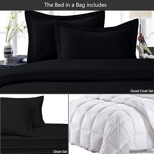 Miniatura 10 de Juego de edredón de 8 piezas, 100% algodón, color marfil liso, a rayas, blanco, incluye un juego de sábanas + un juego de funda de edredón + edredón