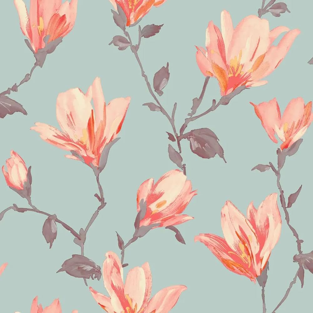 Yöl Blue Pink Leuzea Floral Wallpaper - Flowers Classic Traditional - Non-Woven Paste The Wall