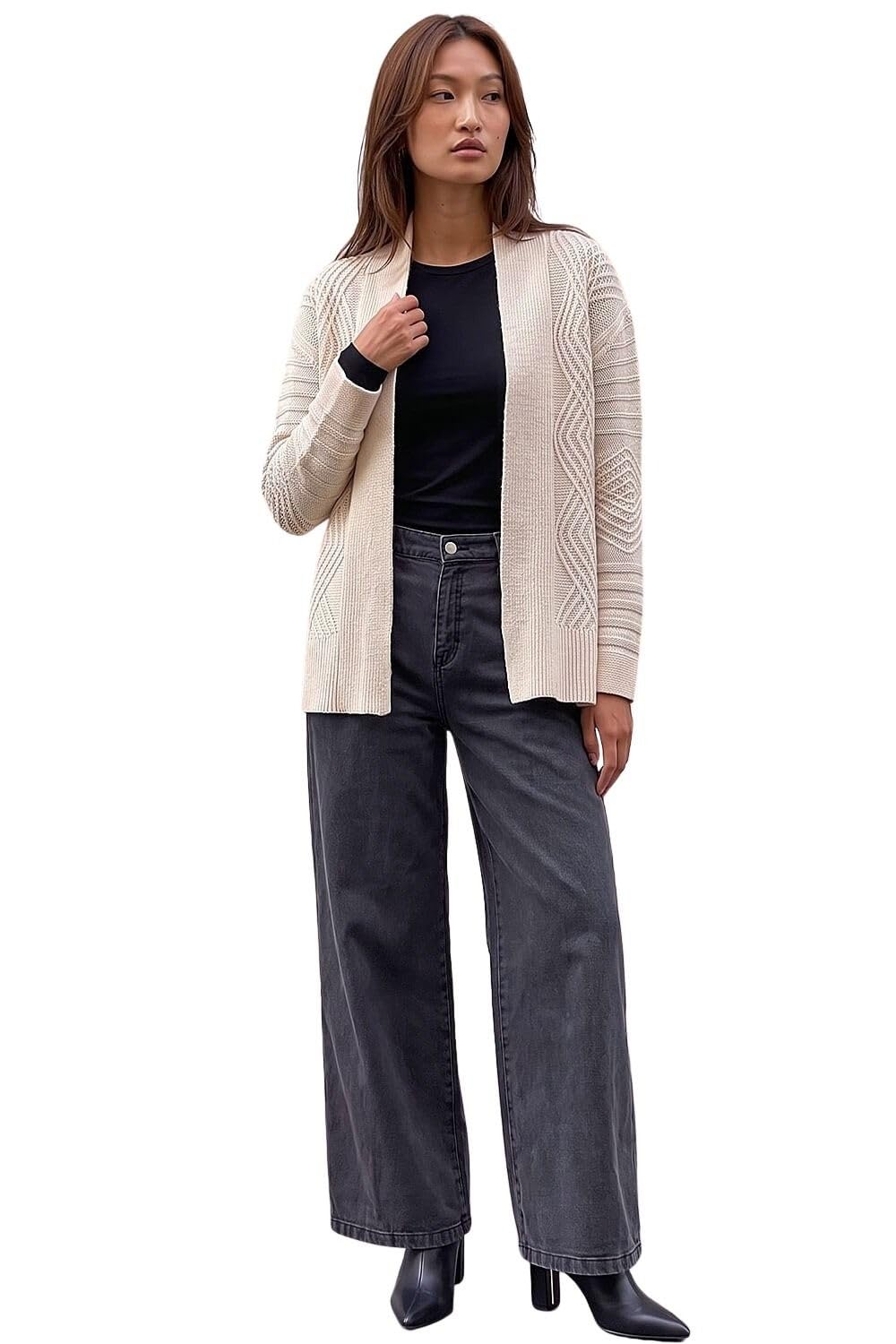 Roman Originals Textured Knit Cardigan for Women UK - Ladies Everyday Autumn Winter Comfy Soft Evening Vacation Work Party Night Out