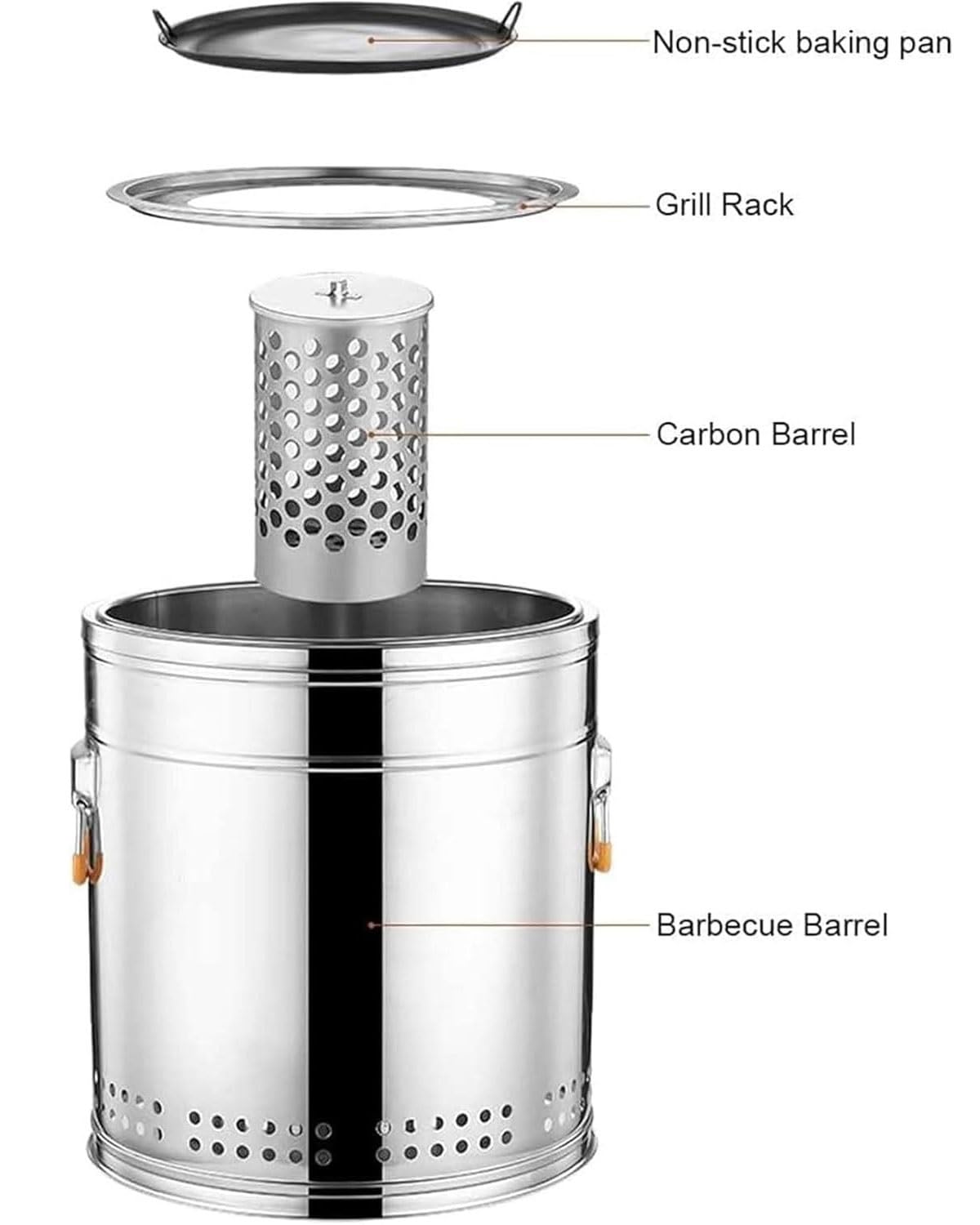 Parrilla de barril de carbón, estufa de barbacoa sin humo para cocinar al aire libre, acero inoxidable de tostado de 360°, perfecta para viajes, camping, picnics, patio, patio trasero