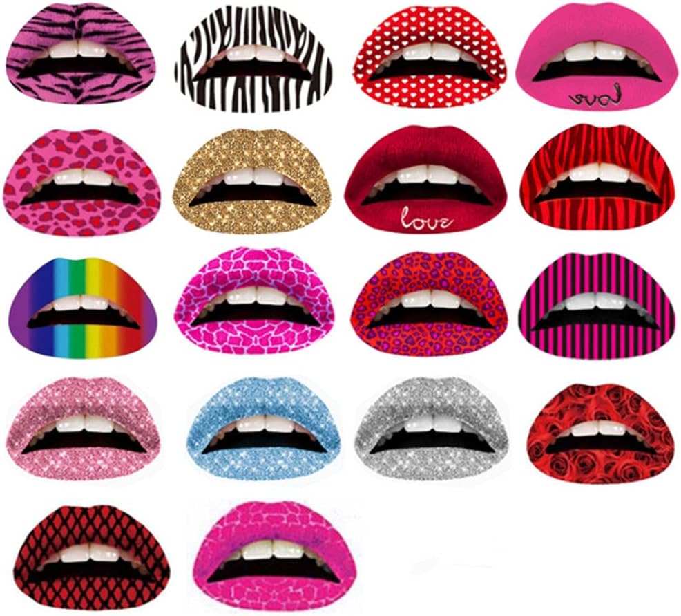 Amazon 18個3Dアートリップステッカー キラキラ リップタトゥーシール リップタトゥーステッカー リップシール リップステッカー