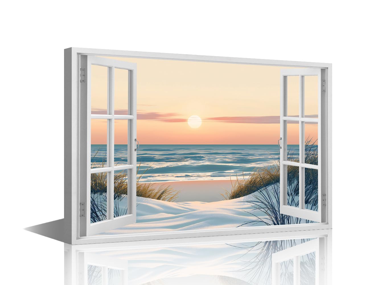 TISHIRON Canvas Wall Art for Bedroom Living Room Nature Landscape 3D Window View Modern Home Decor Beach Painting Pictures Office Wall Decor Contemporary House Artwork Frame Ready to Hang, 24x16in