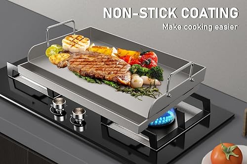 Miniatura 6 de Utheer - Plancha de asar universal con parte superior plana, placa rectangular universal de 17 x 13 pulgadas con asas extraíbles para parrillas de