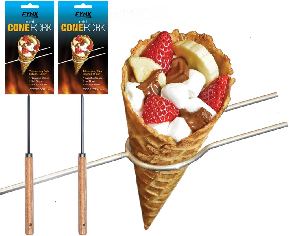 2 Mini Cone Forks, Campfire Cone Telescoping Roasting Stick, S’Mores Cones, Marshmallows, Hot Dogs