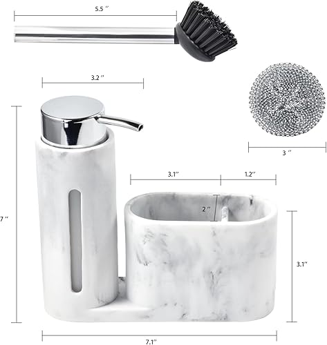 Miniatura 3 de Dispensador de jabón con soporte para esponja, dispensador de jabón de cocina, organizador de esponja y soporte para cepillo 3 en 1, organizador