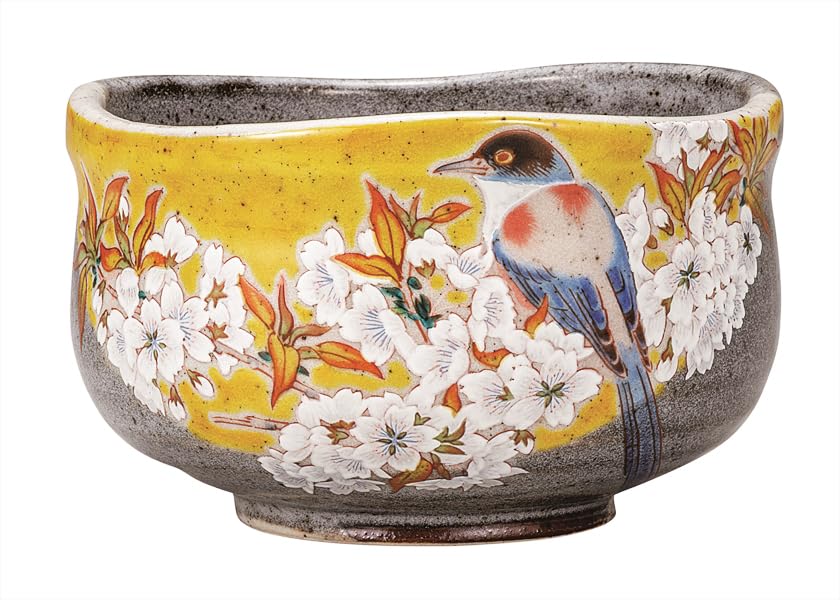 Kutani Ware Matcha Bowl Sakura Yoshidaya Style Porcelain 4.3in Wooden Box Japan