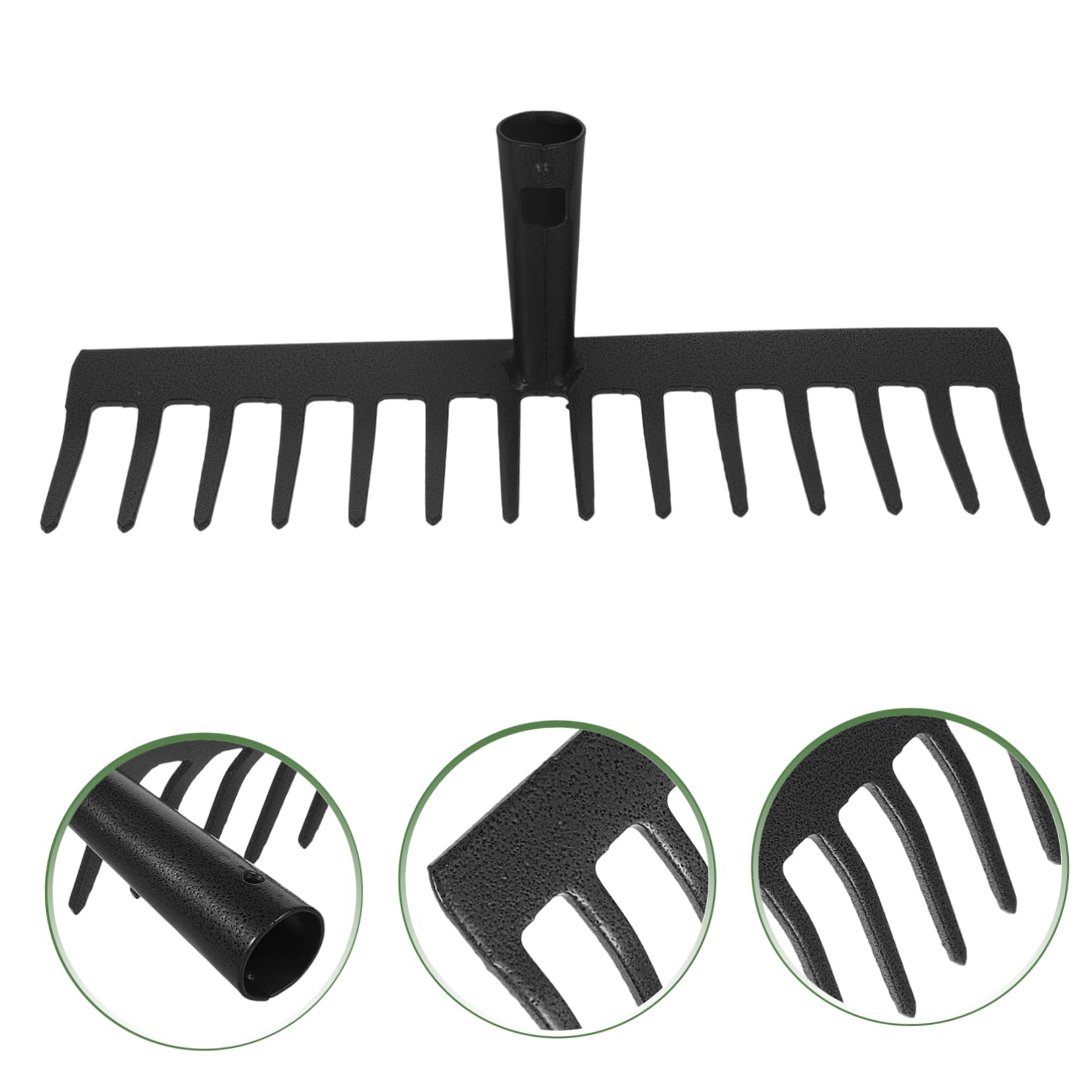 Testina di rastrello da giardino in acciaio a 9 denti per impieghi gravosi, ideale per smuovere il terreno e rimuovere l'erba. Parte del rastrello in metallo rinforzato per uso in giardino e in fatt