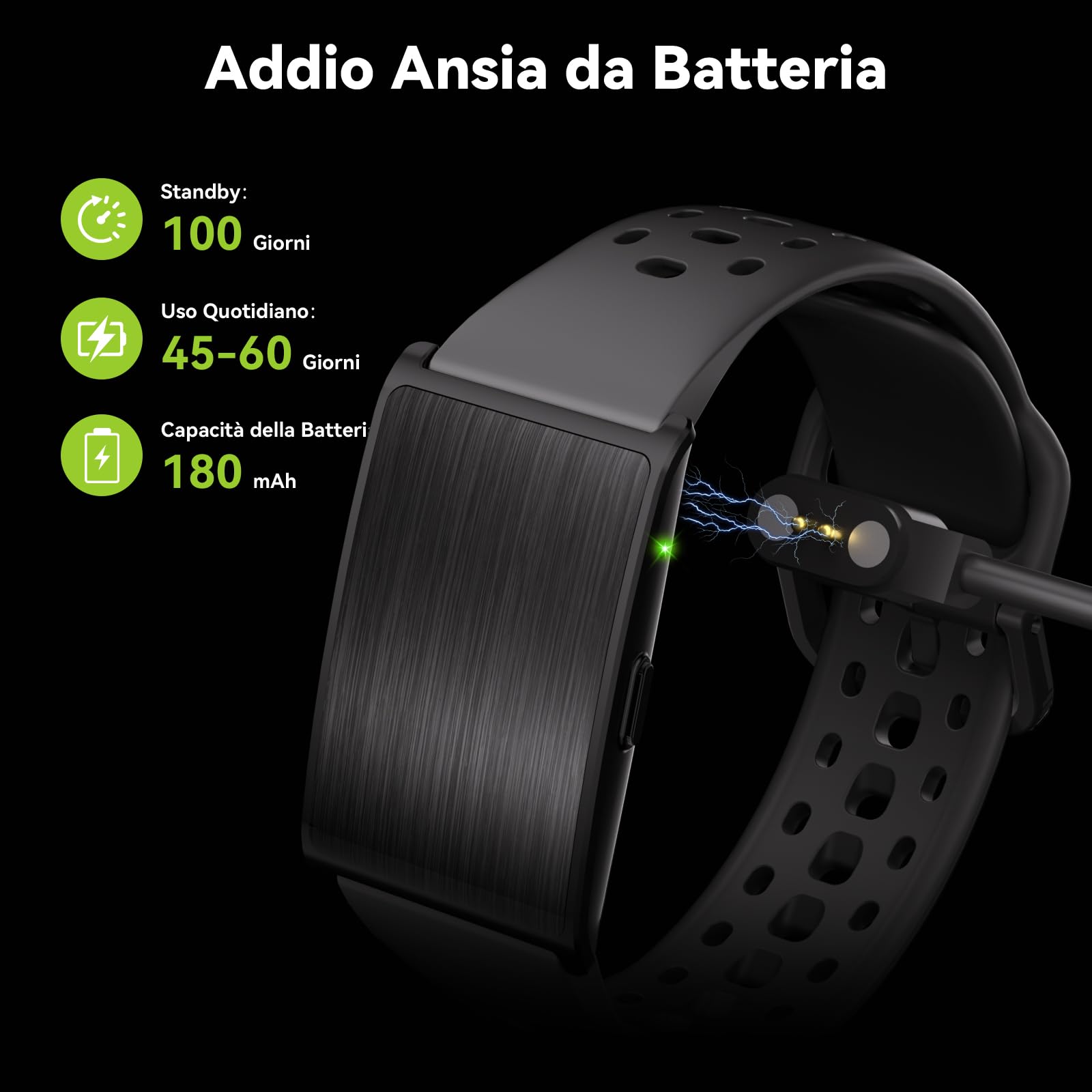 Fitness Tracker Smartwatch senza Schermo per Uomo Donna Nero | 24/7 Frequenza Cardiaca & Sonno con Analisi AI, Durata 60 Giorni, 170+ Modalità Sport, Non Abbonamento Richiesto