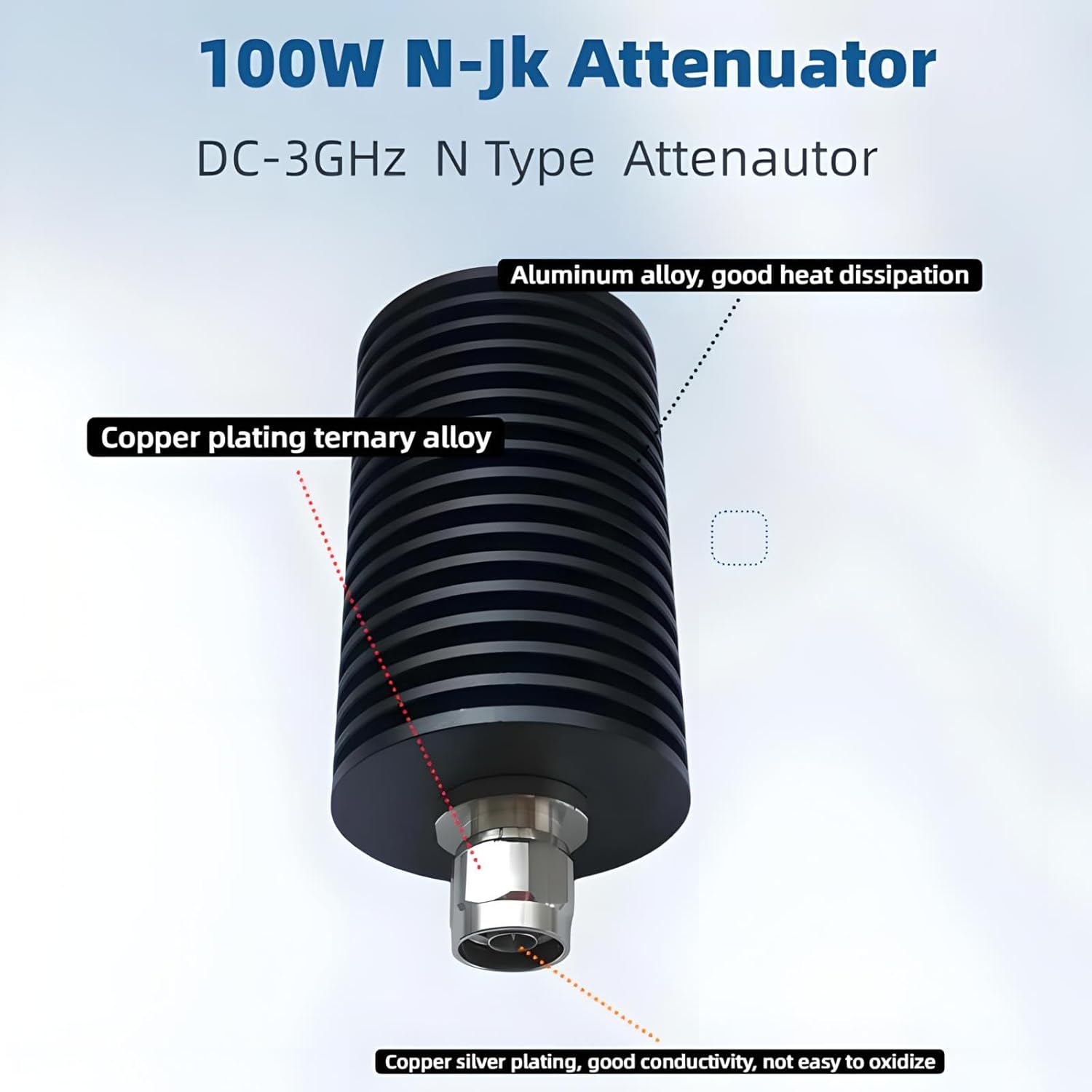 BECEN 100W RF Coax Attenuator,HIgh Power N Type 100 Watt DC to 3Ghz 50 Ohm Attenuator,Male to Female 50dB Attenuators for Testing,Signal Control (100W N 50DB)