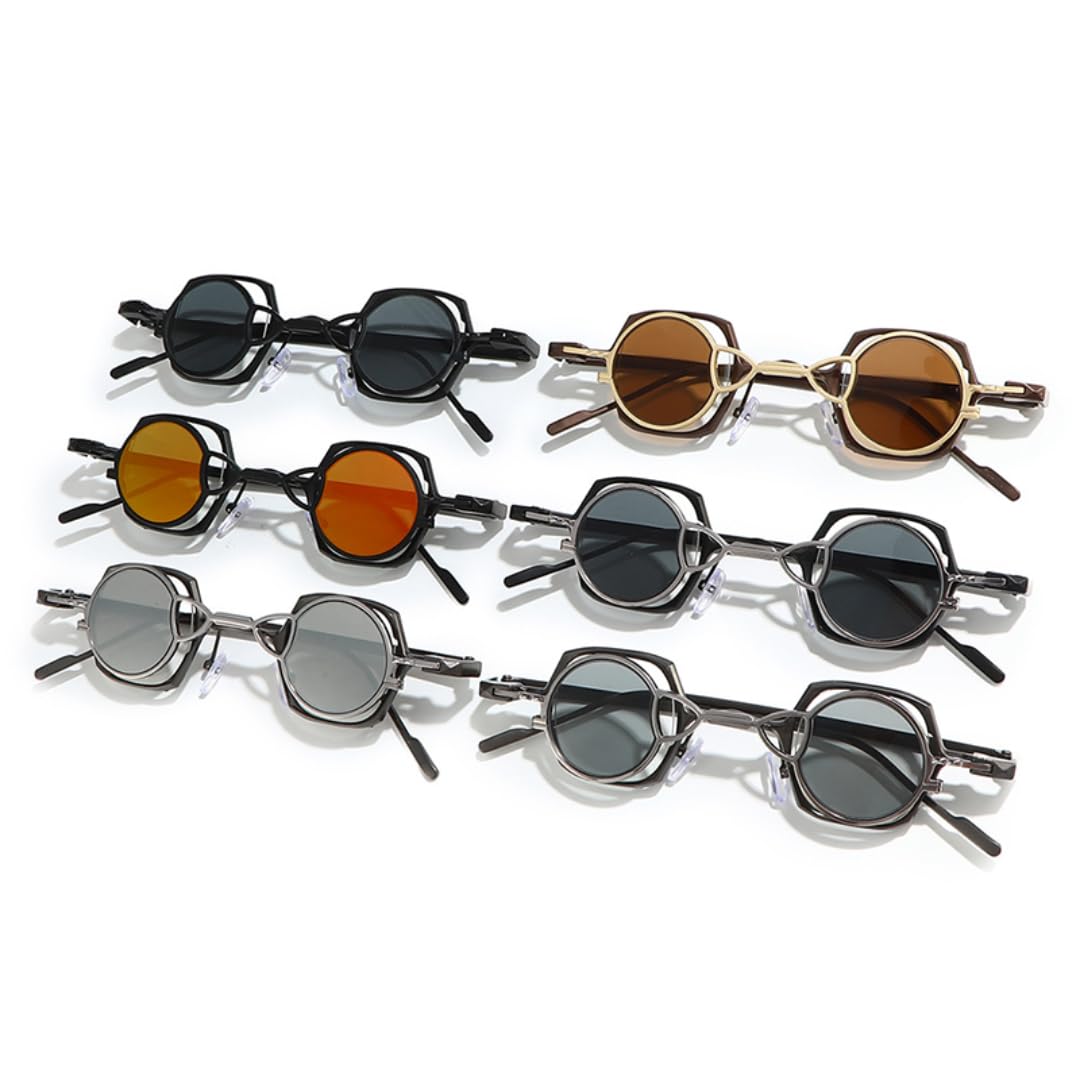 Gafas de sol de lujo para mujer, pequeñas, de metal, con lentes redondas desmontables, estilo espejo, protección UV400 para hombre.