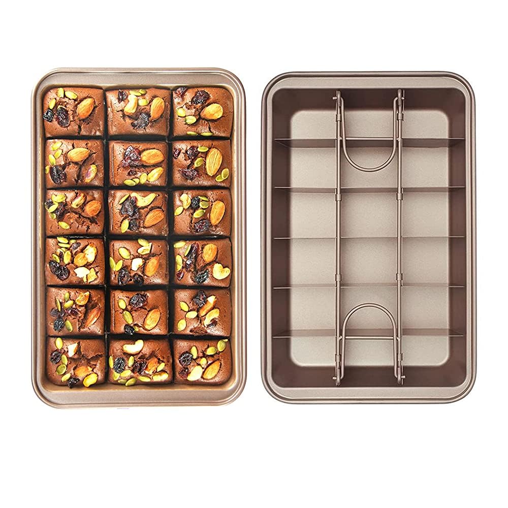 SVNR Brownie Backform,Antihaftbeschichtete Kuchenform Brownie mit Trennwänden,Antihaftbeschichtete Brownie-Pfanne für Professionelle Scheiben,Backblech Brownie,für 18 Vorgeschnittene Brownies