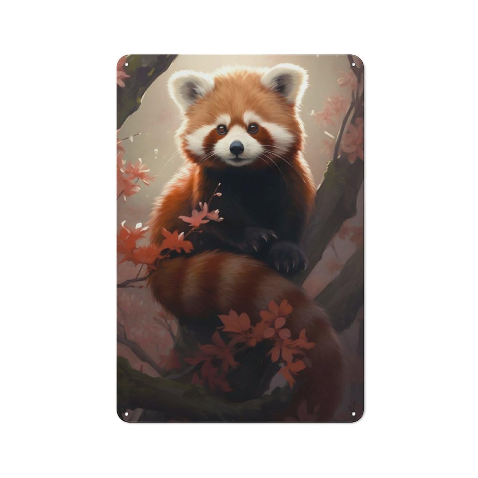 Junmoney Red Panda In Forest Nature Shed Style Metal Wall Decor 30X20cm, Tin Sign For Conservatory, Home Bar Or Utility Room