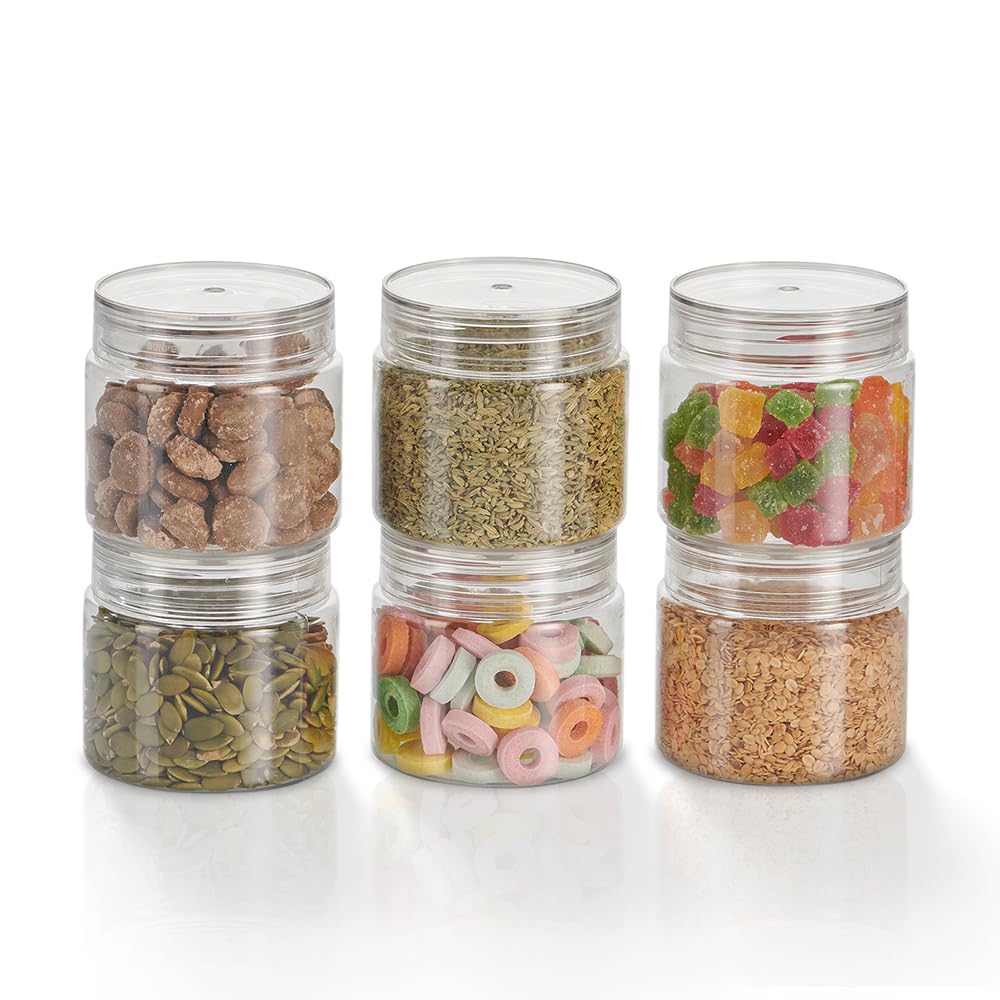 Steelo Homely Plastic Kitchen Jar Container Set Kitchen Organiser Air Tight Jar Container Set Fridge safe US FDA Approved PET Food Grade Heavy Duty Material, BPA Free (Clear, 350 ml, Pack of 6)