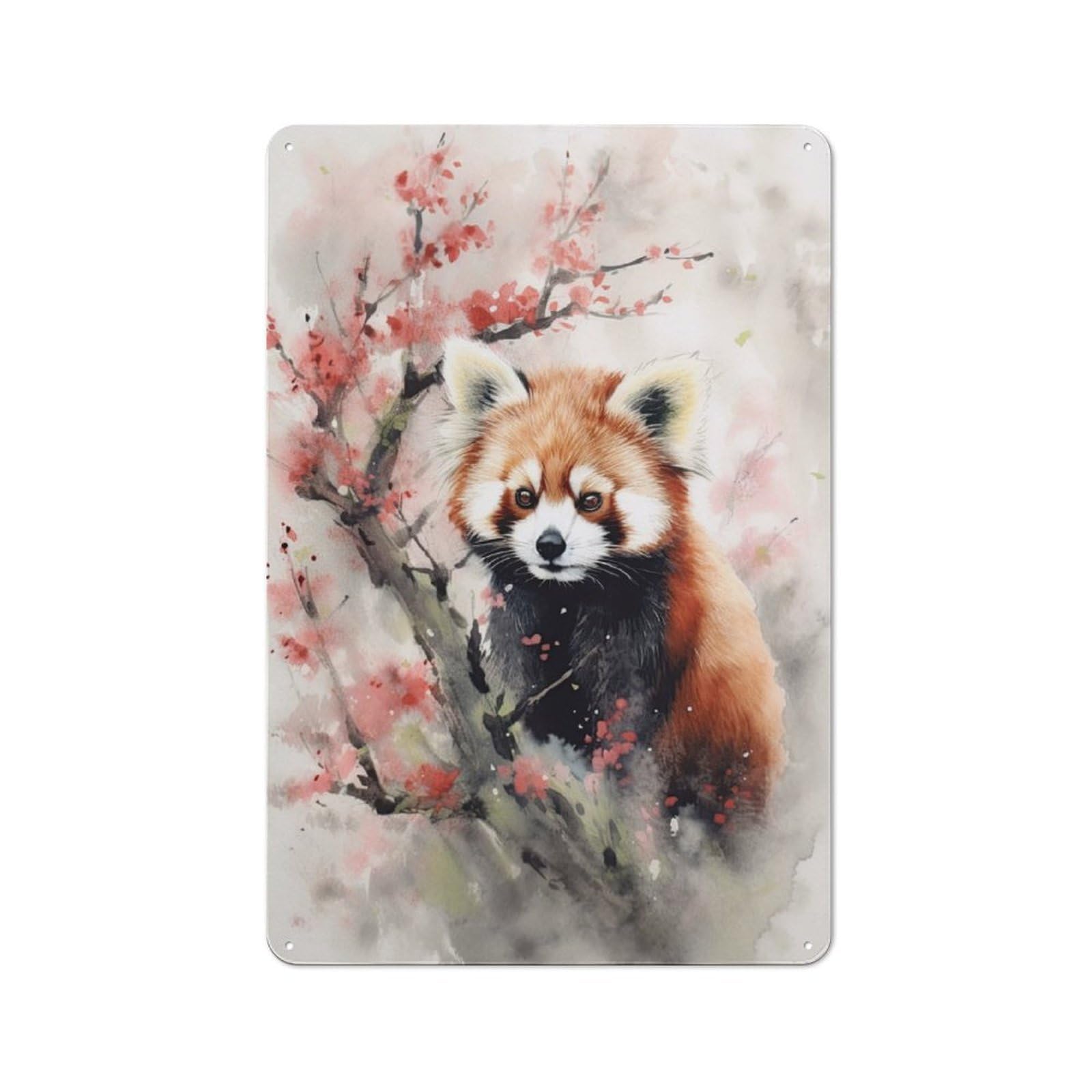 Red Panda Watercolor Rustic Tin Sign 30x20cm for Man Cave Or Games Room, A Decorative Gift for A Newly Furnished Man Cave And Games Room