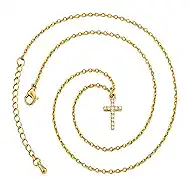 Gold Plated Cross Necklace Women Dainty Layered Cubic Zirconia Cross Pendant Necklaces, Adjustable Christian Jewelry Stackable Religious Necklaces Rose Flower Butterfly Pendan Necklace Gift for Women