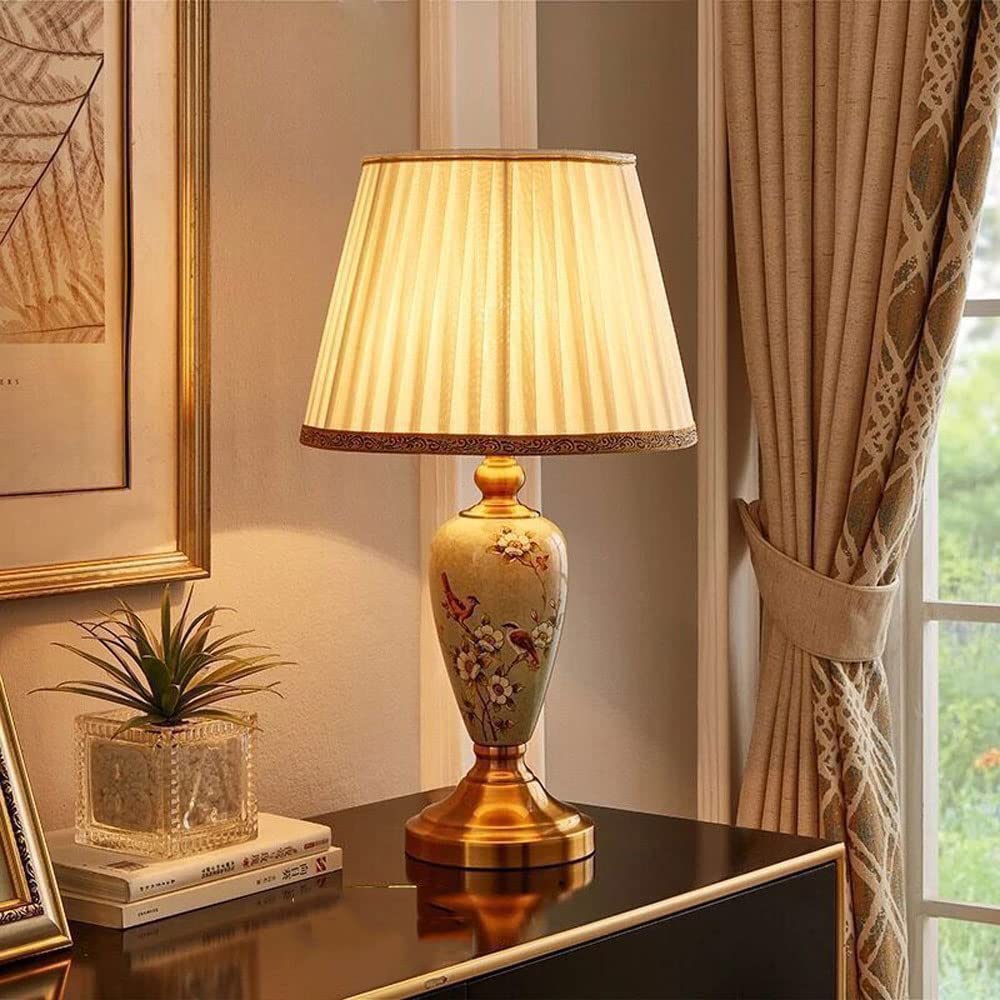 SGKOMN 20.8" Table Lamps European Style Ceramics Table Lamp For Living Room With Premium Linen Fabric Lampshade For Living Room Study Room Office Dorm Farmhouse Nightstand Lamp-A