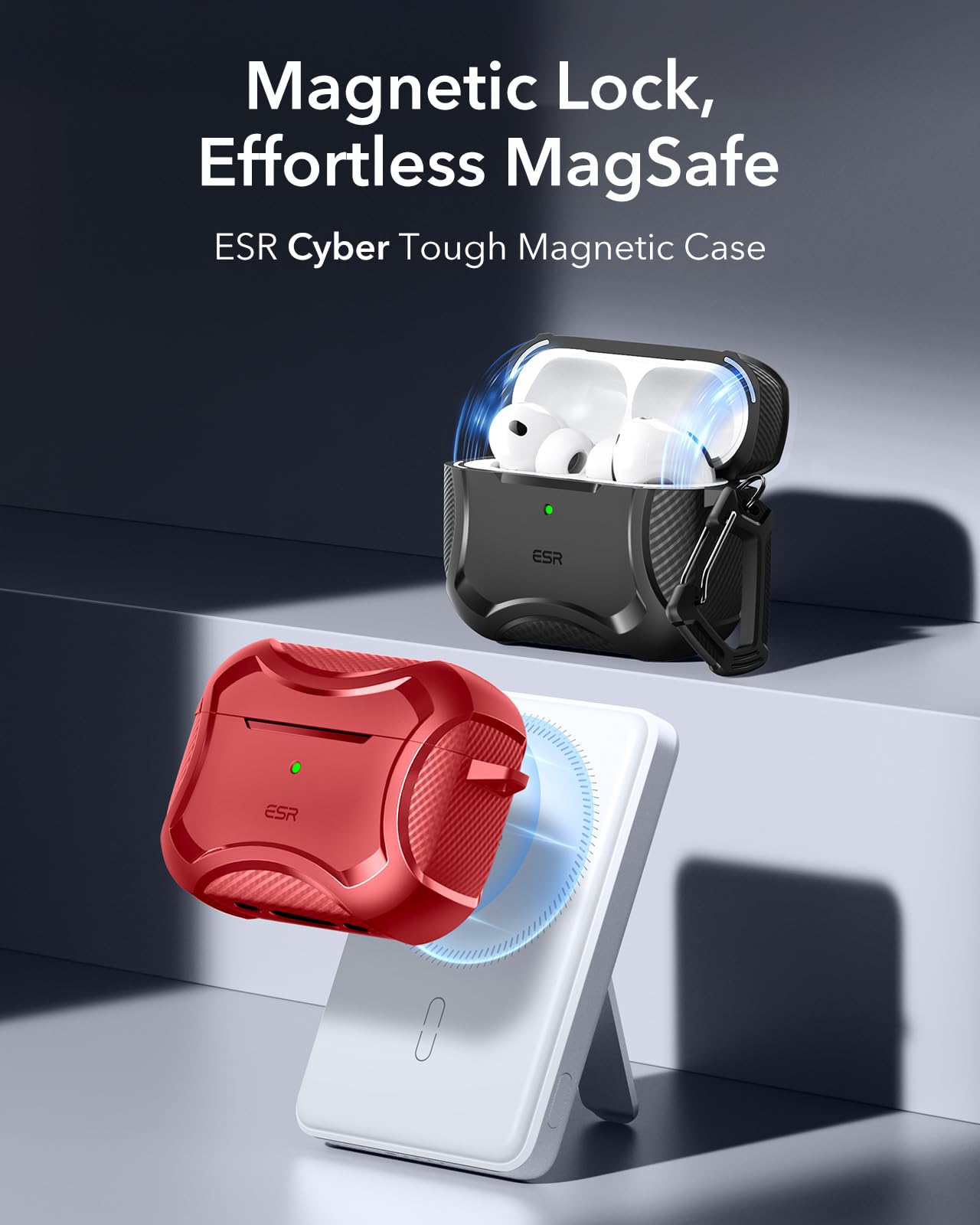 ESR Etui do AirPods Pro 3 (2025), kompatybilne z AirPods Pro 3 (kabel USB-C), pokrywa magnetyczna, kompatybilna z MagSafe, skuteczna ochrona przed upadkiem, seria Cyber, czerwona