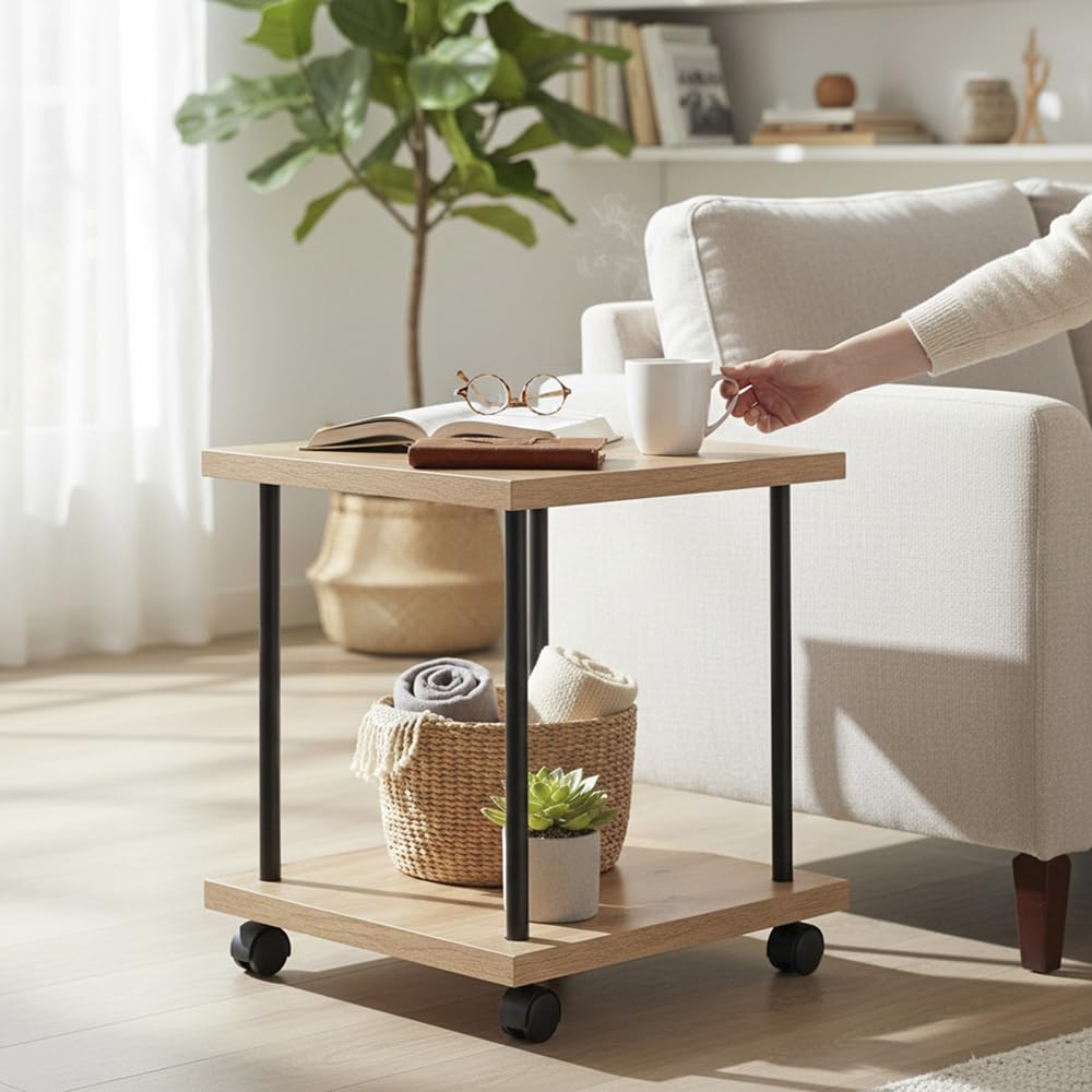 HAKU Tavolino su rotelle rovere chiaro nero piano in MDF struttura in metallo carrello di servizio con rotelle - Dimensioni: L 40 x A 45 x P 40 cm Stile: Moderno