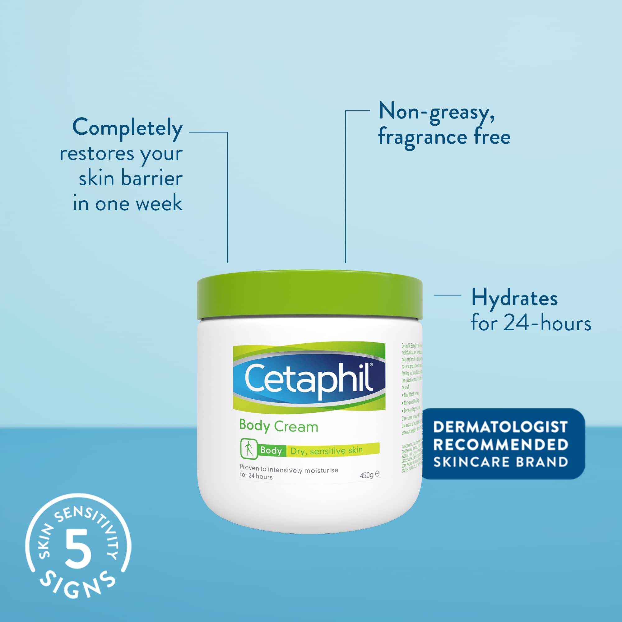Cetaphil Body Cream 1x 450g, Moisturiser for Dry and Sensitive Skin