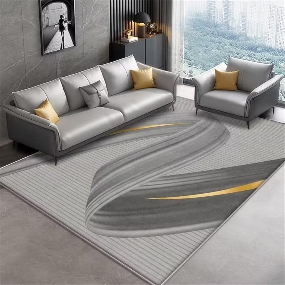 Tapis décoratif haut de gamme à rayures grises pour sol de salon