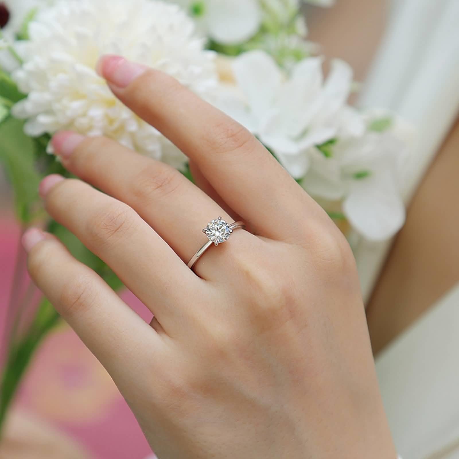 Anillo de boda de oro blanco para mujer, alianzas de oro auténtico con moissanite de 1 ct, anillo de boda solitario para mujeres