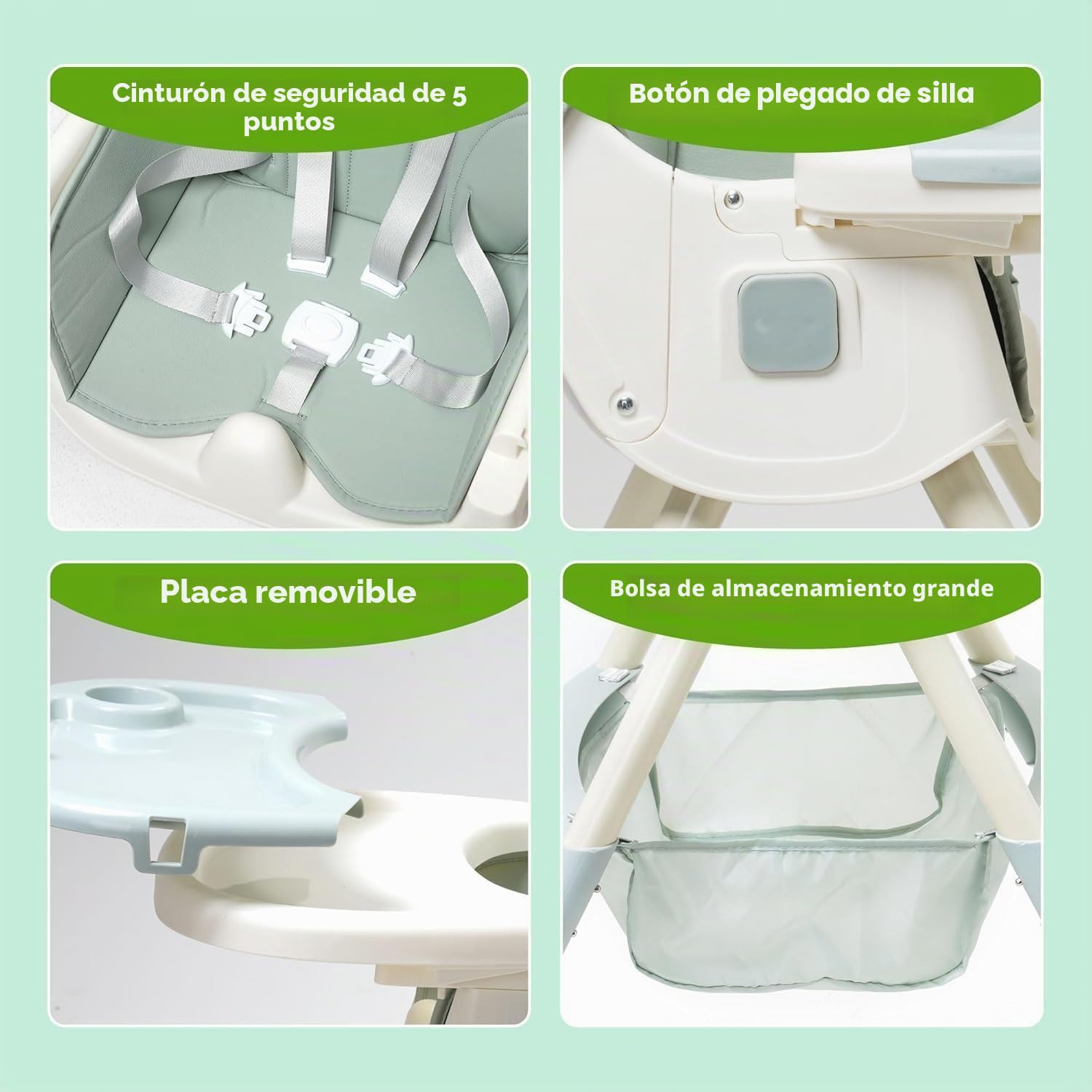 Trona bebé 5in1,Trona Plegable Para Niños, con Altura Regulable,Bandeja Extraíble y Arnés de 5 Puntos,Evolutiva Trona Evolutiva, apta Para Bebés a Partir de 6 Meses
