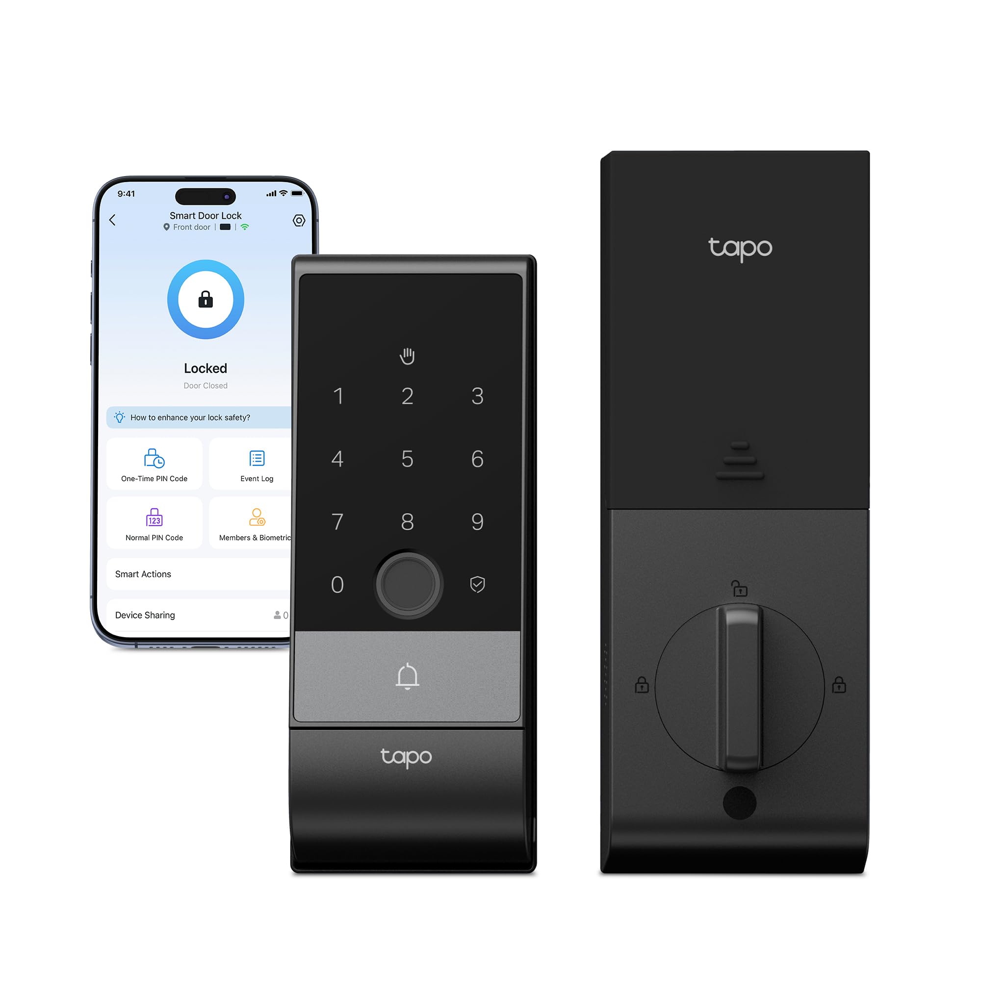 Tapo Smart Door Lock Wi-Fi Deadbolt, Palm & Fingerprint Recognition, Keyless Entry, in-App Monitoring with Scheduled Access, 1-Year Rechargeable Battery, Auto-Lock, IP65, Fits Standard Doors, DL130