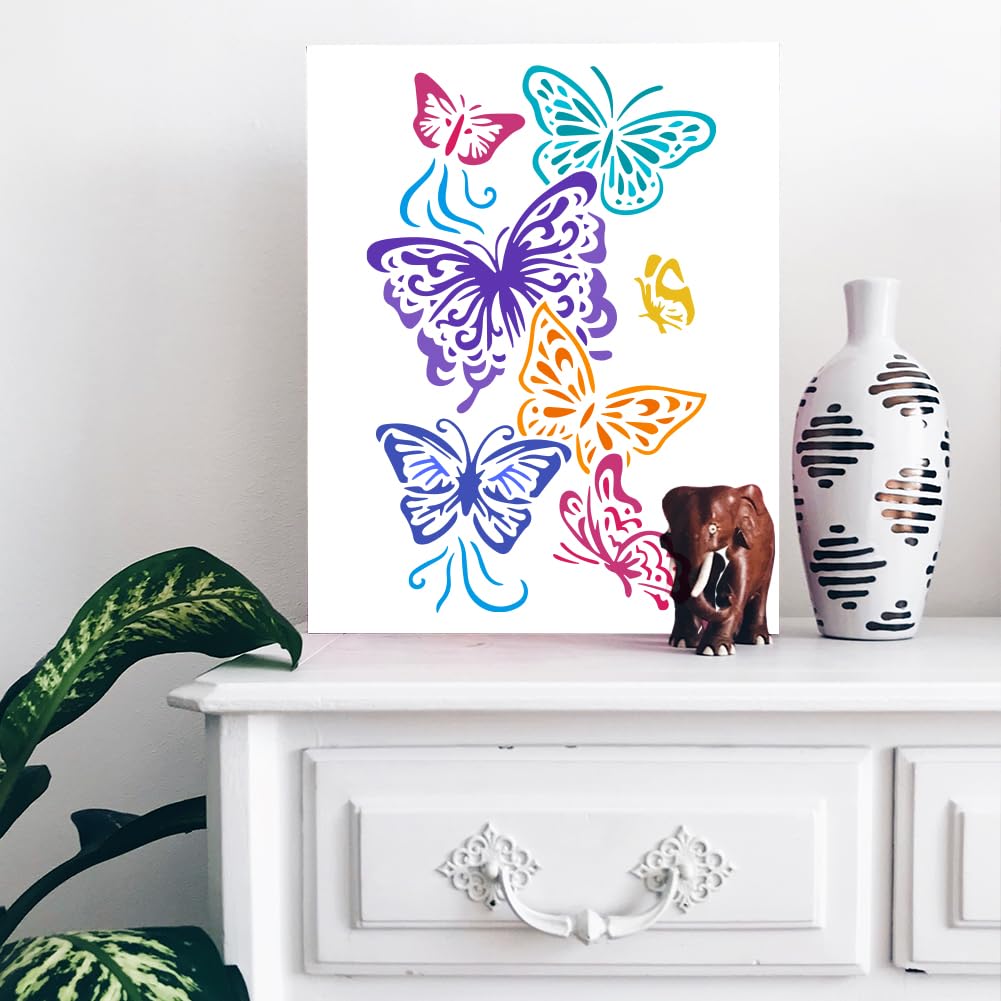 4 Pcs Cat Butterfly Stencils - Reusable Vinyl Templates For Painting On Wood, Walls & Furniture