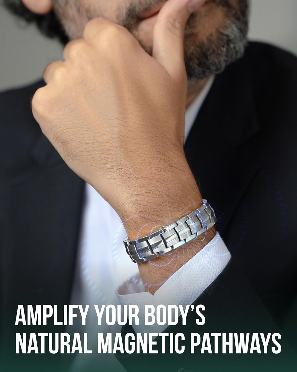 MagnetRX® Magnetic Bracelets for Men - EllipseMAX 5X Strength 5,000 Gauss Magnets - Designed in USA & Patent Pending - Premium Titanium Mens Magnetic Bracelet & Adjustable Length (Silver) - Image 3