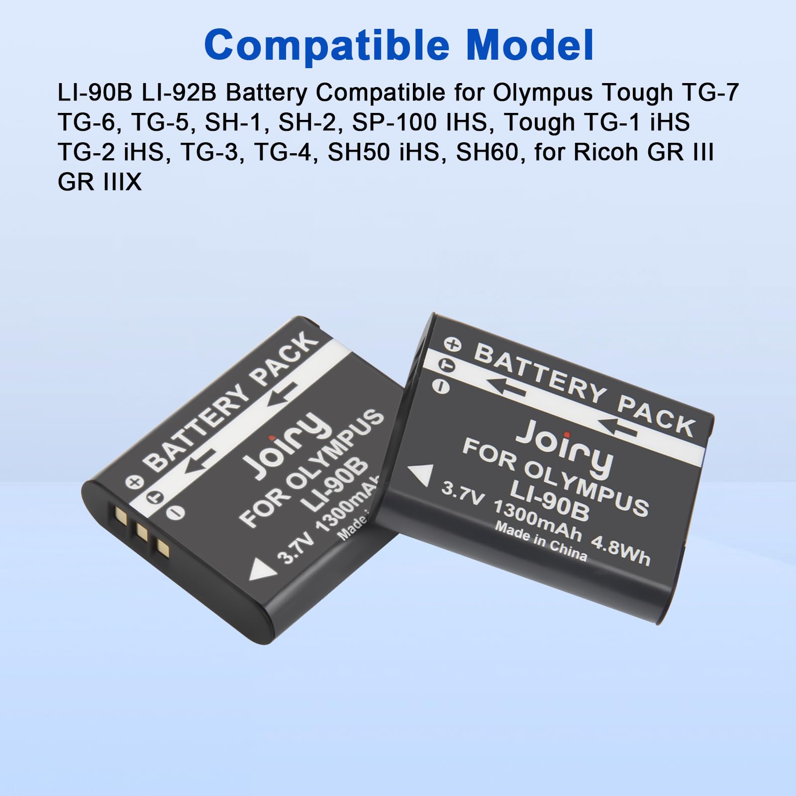 Joiry 2X Li-90B Li-92B batería y Cargador para Olympus Tough TG-7, TG-6, TG-5, SH-1, SH-2, SP-100 IHS, Tough TG-1 iHS, TG-2 iHS, TG-3, TG-4, SH50 iHS, SH60, para Ricoh GR III, GR IIIX