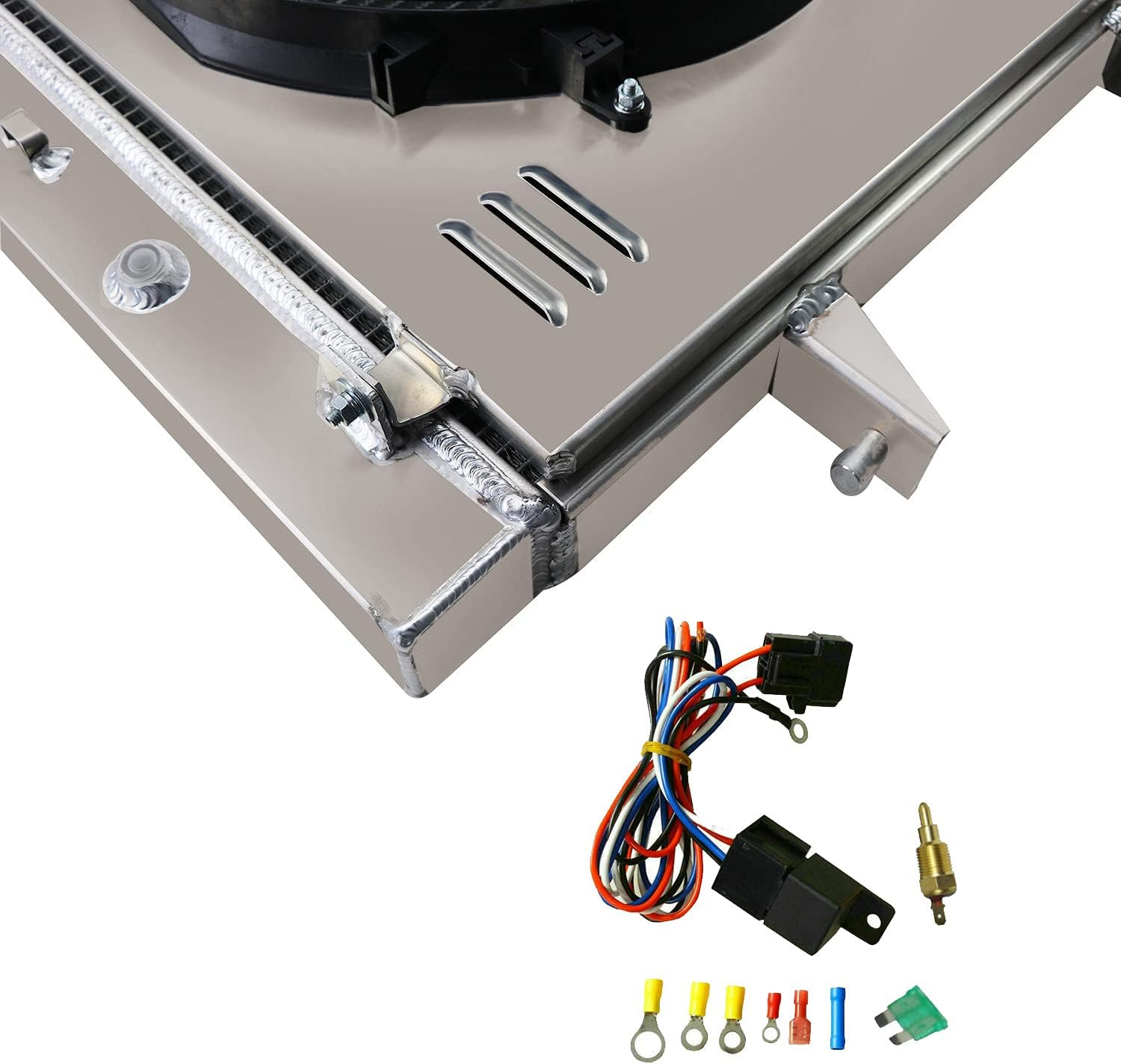 3 Row Radiator+Shroud+16"Fan+Thermostat Kits Compatible with 2006-2012 Chevy Colorado/Hummer H3 H3T/GMC Canyon 5.3L 2007 2008 2009 2010 2011,44MM Radiator