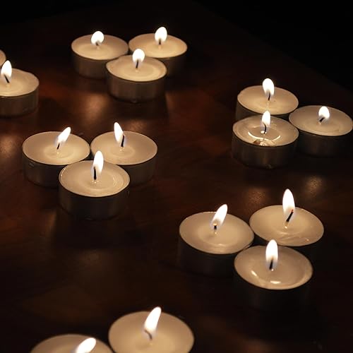 Miniatura 7 de Tribello Velas de té blancas - Velas sin perfume - 3.5 horas de tiempo de combustión - Perfecto para el hogar, viajes, eventos y emergencias -