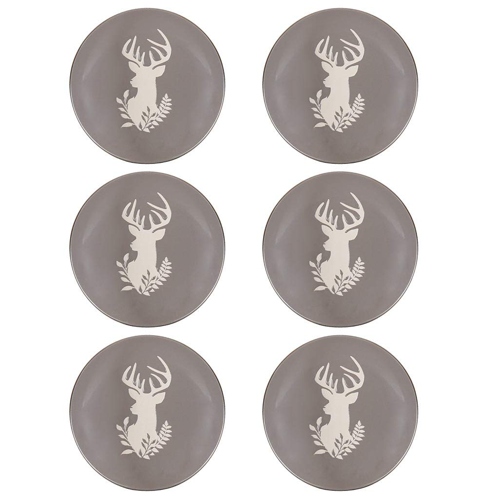 Dibor Set of 6 Side Plates - Grey & White Reindeer Stoneware Crockery