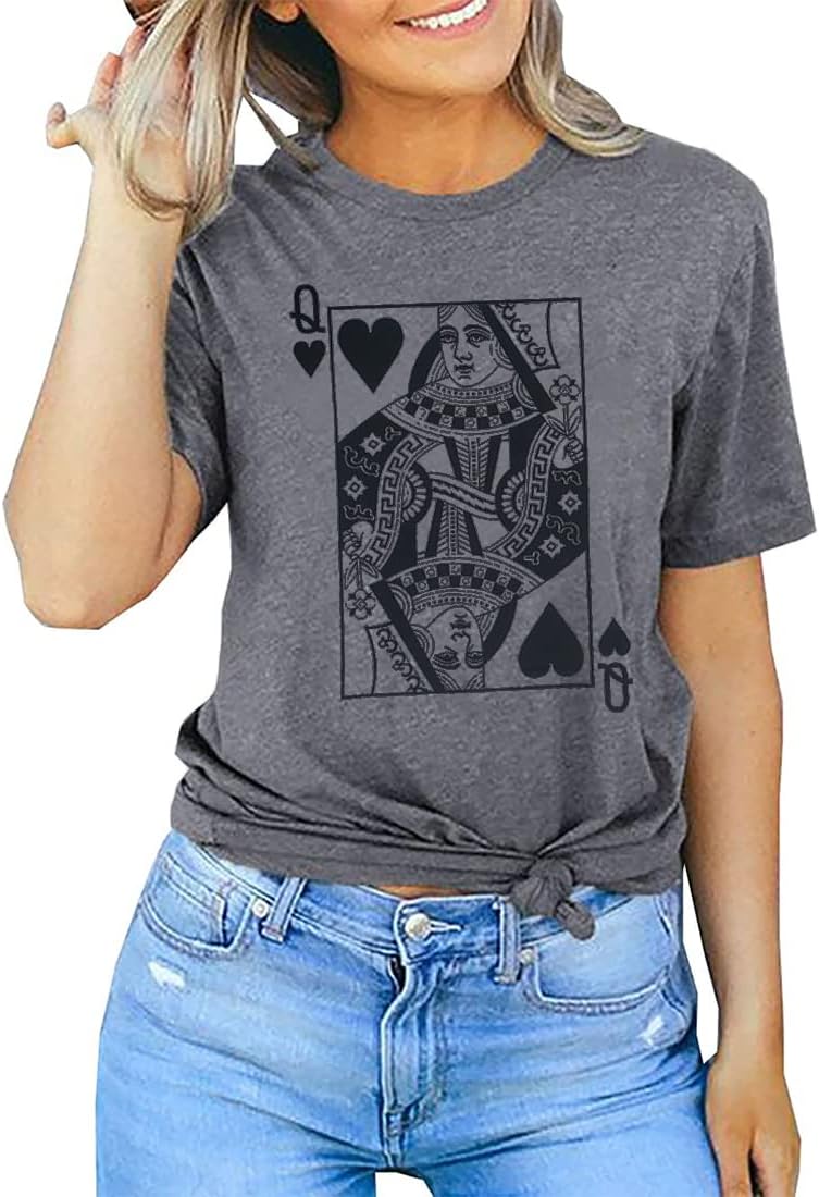 Queen of Hearts T-Shirt for Women Funny Vintage Graphic Tees Cool Cute Queen Tee Casual Short Sleeve Tops Shirts - Image 3